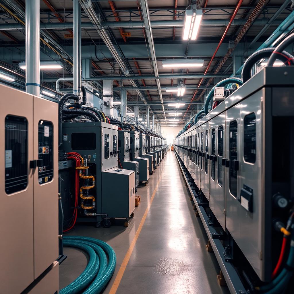 Rede de distribuição de ar comprimido em planta industrial